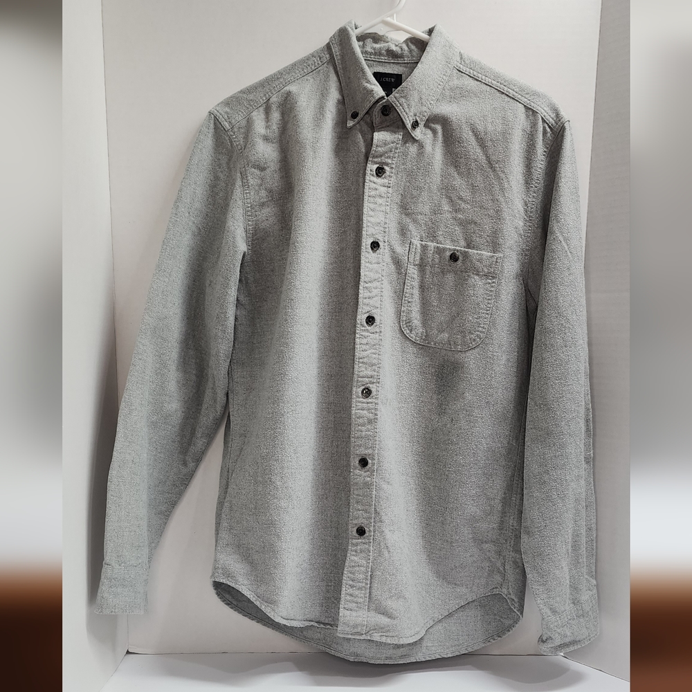 J Crew Shirt Mens Gray Long Sleeve Button Down Elbow Patches Flannel Thick Med